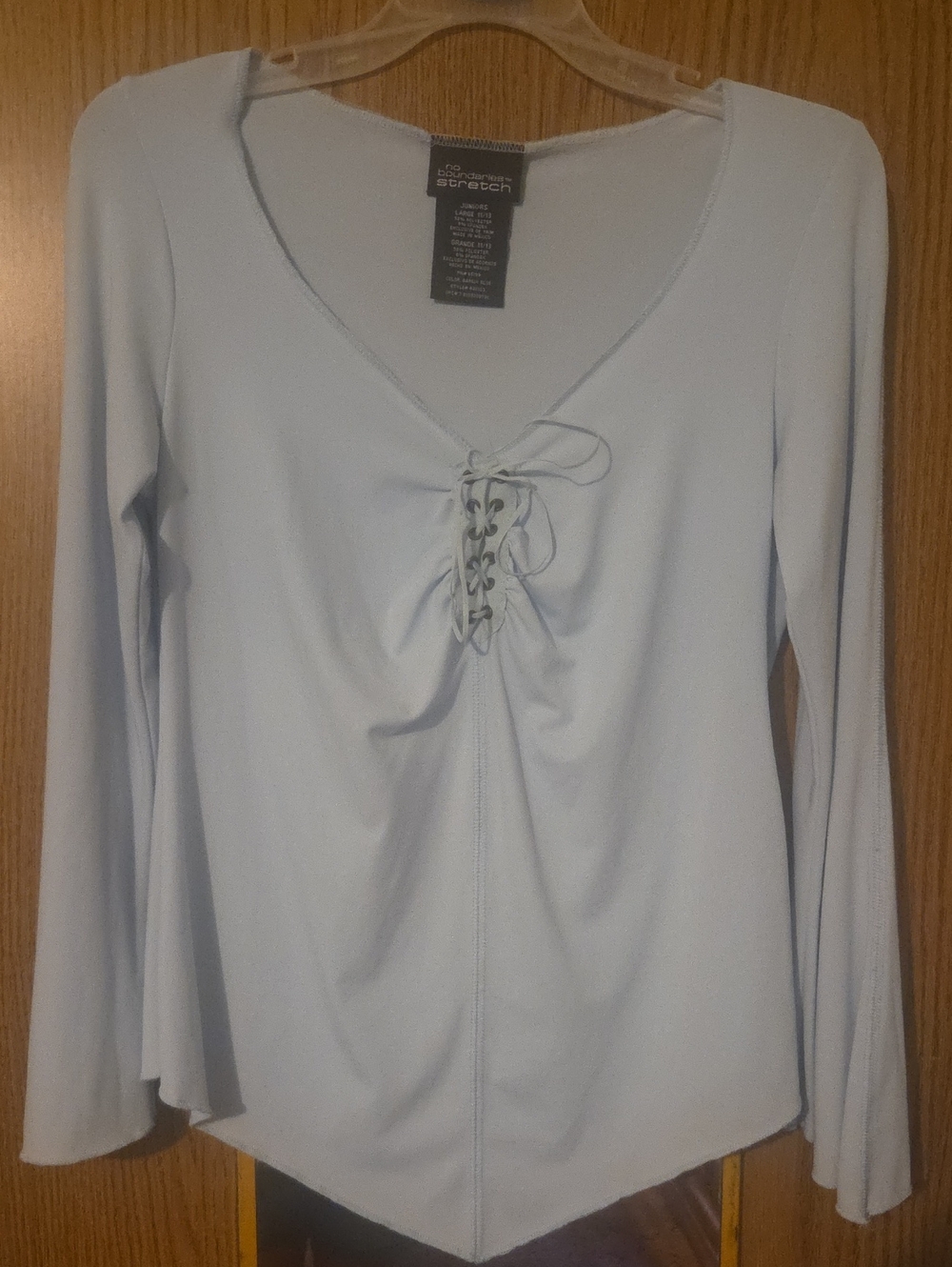 No Boundaries Light Blue Lace-Up V-Neck Long Sleeve Tee